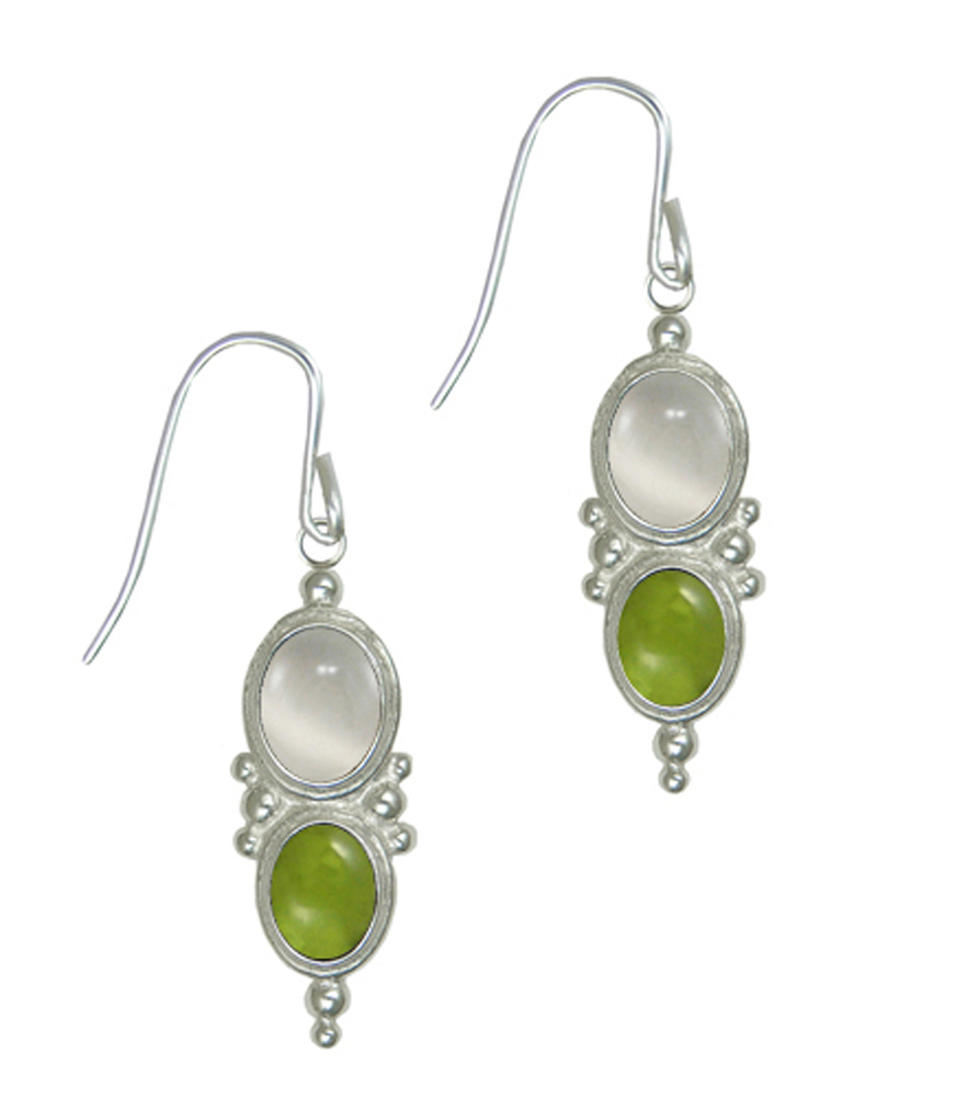 Sterling Silver Drop Dangle Earrings With White Moonstone And Peridot